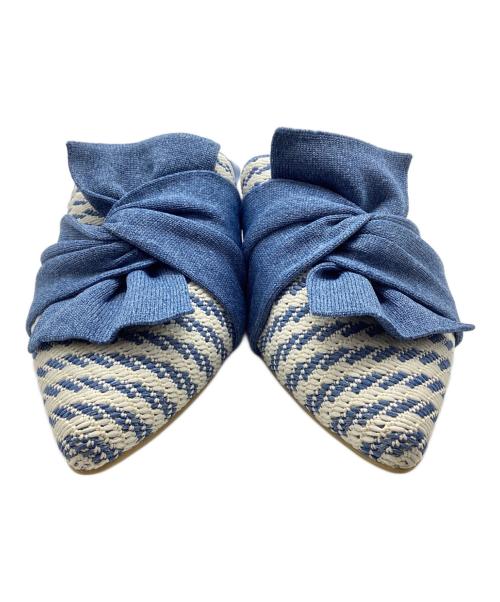 VIVAIA（ビバイア）VIVAIA (ビバイア) チェック柄リボンパンプス ブルー サイズ:37 未使用品の古着・服飾アイテム