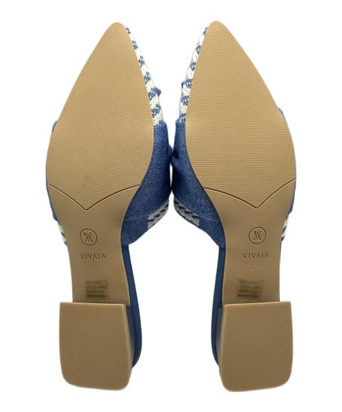 VIVAIA（ビバイア）VIVAIA (ビバイア) チェック柄リボンパンプス ブルー サイズ:37 未使用品の古着・服飾アイテム