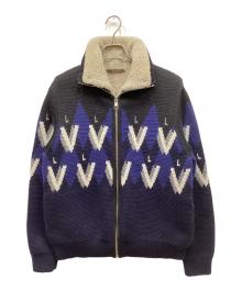 LOUIS VUITTON（ルイ ヴィトン）の古着「ムートンレザーカウチンニットジャケット」｜ネイビー