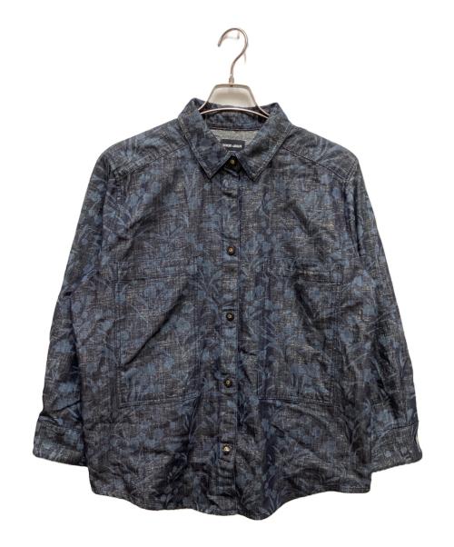 GIORGIO ARMANI（ジョルジョアルマーニ）GIORGIO ARMANI (ジョルジョアルマーニ) フラワープリントラメシャツ ネイビー サイズ:50の古着・服飾アイテム