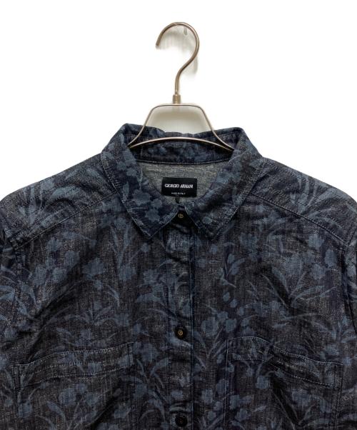 GIORGIO ARMANI（ジョルジョアルマーニ）GIORGIO ARMANI (ジョルジョアルマーニ) フラワープリントラメシャツ ネイビー サイズ:50の古着・服飾アイテム