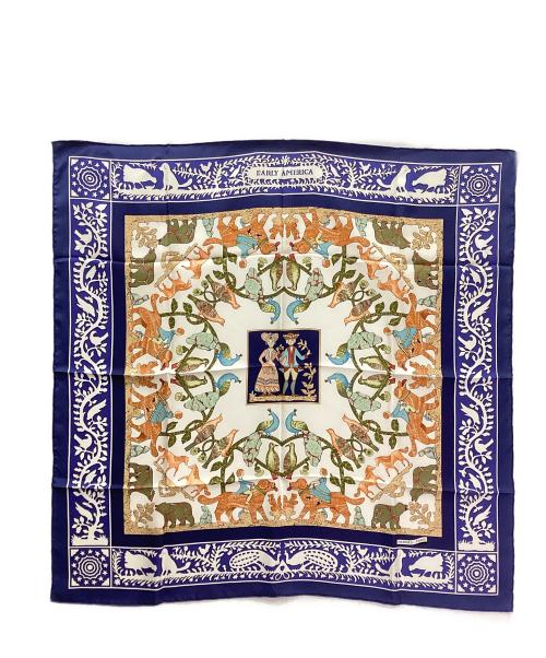 HERMES（エルメス）HERMES (エルメス) カレ90 ホワイト×ネイビーの古着・服飾アイテム