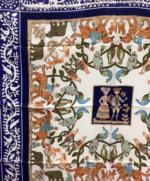 HERMES（エルメス）HERMES (エルメス) カレ90 ホワイト×ネイビーの古着・服飾アイテム