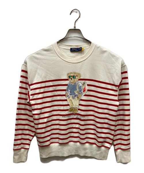 POLO RALPH LAUREN（ポロ・ラルフローレン）POLO RALPH LAUREN (ポロ・ラルフローレン) ポロベアボーダースウェット レッド×ホワイト サイズ:Lの古着・服飾アイテム