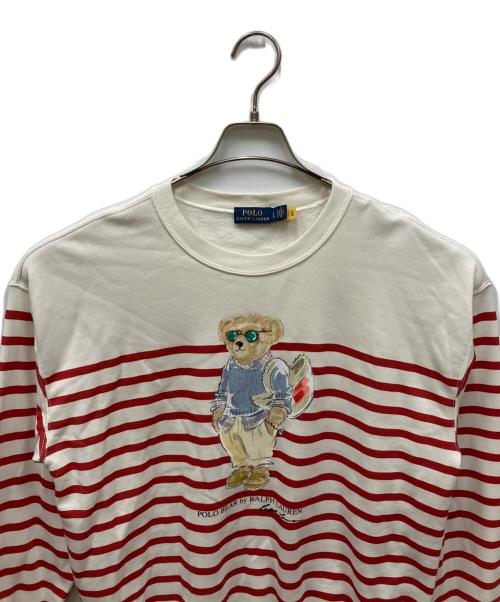 POLO RALPH LAUREN（ポロ・ラルフローレン）POLO RALPH LAUREN (ポロ・ラルフローレン) ポロベアボーダースウェット レッド×ホワイト サイズ:Lの古着・服飾アイテム