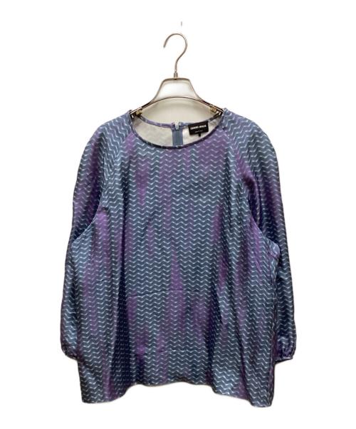 GIORGIO ARMANI（ジョルジョアルマーニ）GIORGIO ARMANI (ジョルジョアルマーニ) 総柄ボリュームスリーブブラウス ブルー サイズ:48の古着・服飾アイテム