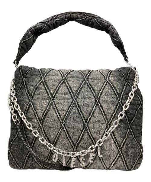 DIESEL（ディーゼル）DIESEL (ディーゼル) Charm-D L-Large shoulder bag in quilted denim/チャームDラージショルダーバッグ キルテッドデニム ブラックの古着・服飾アイテム
