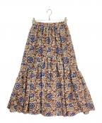 SOULEIADOソレイアード）の古着「ポリエステルプリント ティアードマキシスカート」｜ブラウン