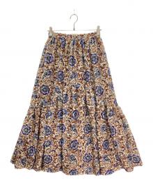 SOULEIADO（ソレイアード）の古着「ポリエステルプリント ティアードマキシスカート」｜ブラウン