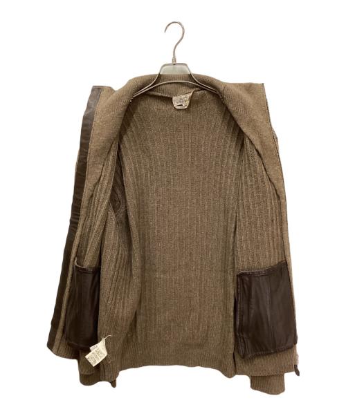 HERMES（エルメス）HERMES (エルメス) レザーエルボーパッチドライバーズニット ブラウン サイズ:Lの古着・服飾アイテム