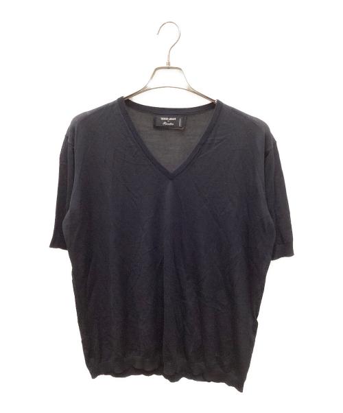 GIORGIO ARMANI（ジョルジョアルマーニ）GIORGIO ARMANI (ジョルジョアルマーニ) 半袖ニット ネイビー サイズ:54の古着・服飾アイテム