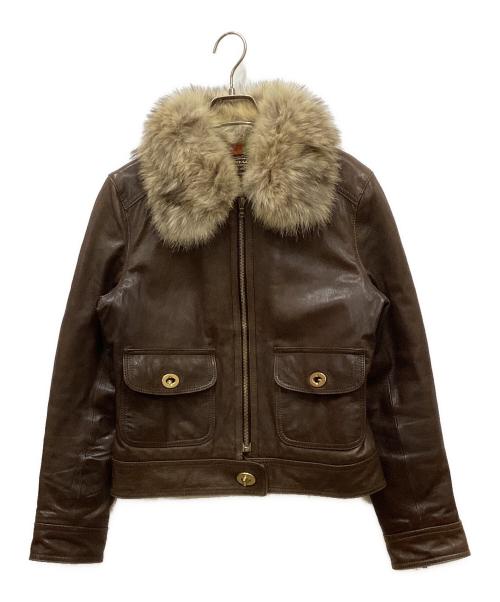 COACH（コーチ）COACH (コーチ) コヨーテファーラムレザージャケット ブラウン サイズ:4の古着・服飾アイテム