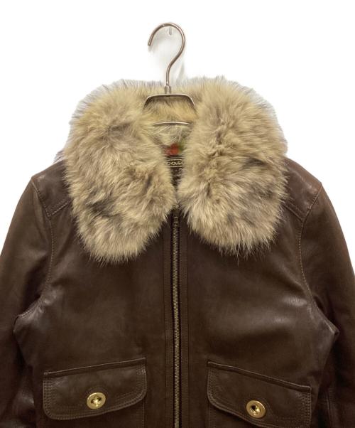 COACH（コーチ）COACH (コーチ) コヨーテファーラムレザージャケット ブラウン サイズ:4の古着・服飾アイテム