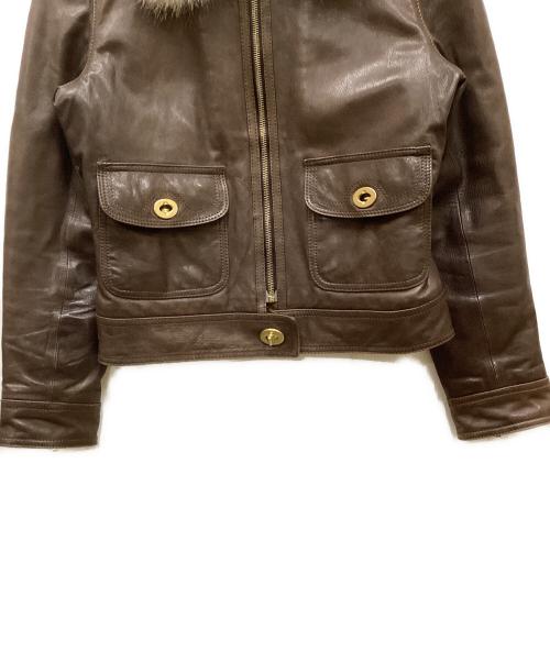 COACH（コーチ）COACH (コーチ) コヨーテファーラムレザージャケット ブラウン サイズ:4の古着・服飾アイテム
