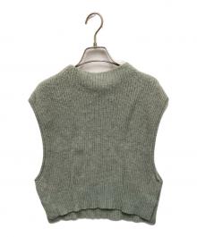 UNFIL（アンフィル）の古着「superfine lambs chenille ribbed knit bib/スーパーファインラムシェニールリブドニット」｜グリーン