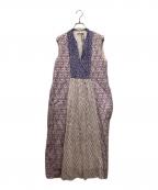 ne quittez pasヌキテパ）の古着「コットンジャガードコンビプリント刺繍ドレス」｜パープル