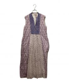 ne quittez pas（ヌキテパ）の古着「コットンジャガードコンビプリント刺繍ドレス」｜パープル