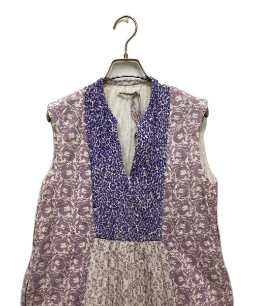 ne quittez pas（ヌキテパ）ne quittez pas (ヌキテパ) コットンジャガードコンビプリント刺繍ドレス パープル サイズ:表記無しの古着・服飾アイテム