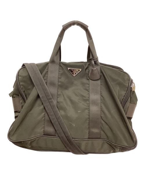 PRADA（プラダ）PRADA (プラダ) サフィアーノレザー×ナイロンボストンバッグ オリーブの古着・服飾アイテム