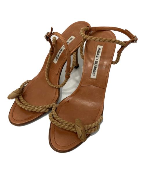 Manolo Blahnik（マノロブラニク）Manolo Blahnik (マノロブラニク) ロープストラップヒールサンダル ベージュ サイズ:36の古着・服飾アイテム