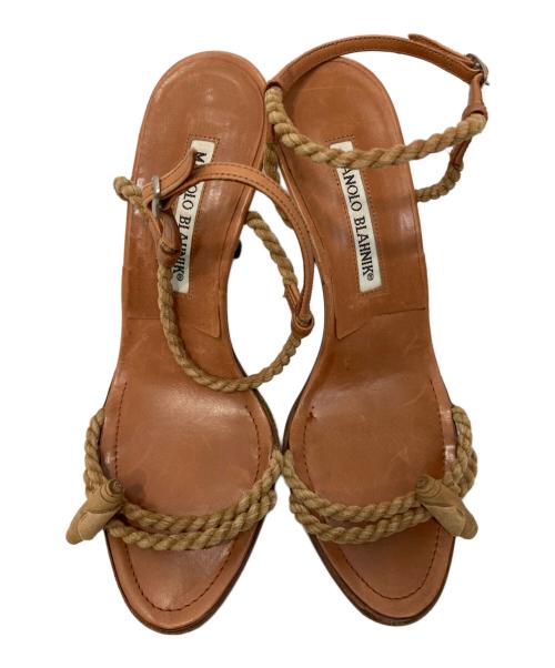 Manolo Blahnik（マノロブラニク）Manolo Blahnik (マノロブラニク) ロープストラップヒールサンダル ベージュ サイズ:36の古着・服飾アイテム