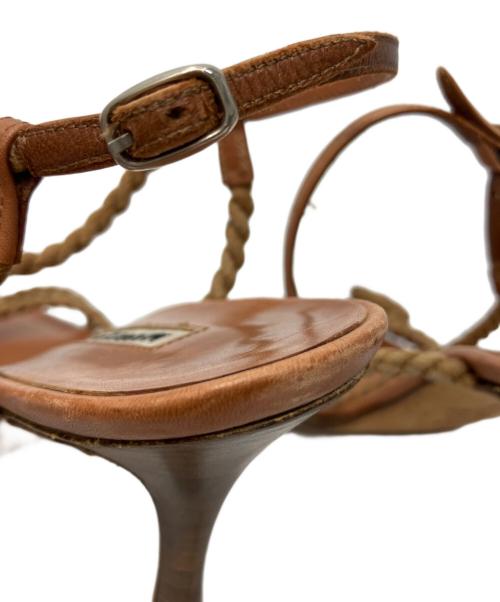 Manolo Blahnik（マノロブラニク）Manolo Blahnik (マノロブラニク) ロープストラップヒールサンダル ベージュ サイズ:36の古着・服飾アイテム