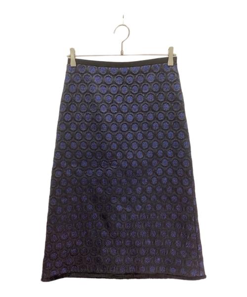 DRAWER（ドゥロワー）Drawer (ドゥロワー) ラメサークルジャカードスカート ネイビー サイズ:36の古着・服飾アイテム