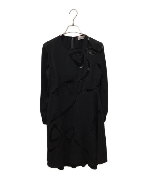 RED VALENTINO（レッドヴァレンティノ）RED VALENTINO (レッドヴァレンティノ) リボンレースカッティングワンピース ブラック サイズ:38の古着・服飾アイテム