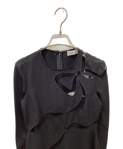 RED VALENTINO（レッドヴァレンティノ）RED VALENTINO (レッドヴァレンティノ) リボンレースカッティングワンピース ブラック サイズ:38の古着・服飾アイテム