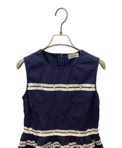 RED VALENTINO（レッドヴァレンティノ）RED VALENTINO (レッドヴァレンティノ) レインボーレースノースリーブワンピース ブルー サイズ:38の古着・服飾アイテム
