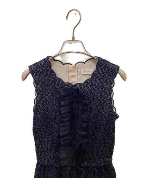 RED VALENTINO（レッドヴァレンティノ）RED VALENTINO (レッドヴァレンティノ) レースノースリーブワンピース ネイビー サイズ:38の古着・服飾アイテム