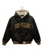 SUPREME×MITCHELL & NESSシュプリーム×ミッチェルアンドネス）の古着「Lined Hooded Satin Varsity Jacket」｜ブラック
