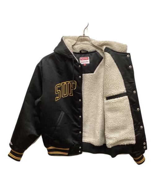 SUPREME（シュプリーム）SUPREME (シュプリーム) MITCHELL & NESS (ミッチェルアンドネス) Lined Hooded Satin Varsity Jacket ブラック サイズ:Sの古着・服飾アイテム