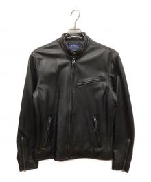 POLO RALPH LAUREN（ポロ・ラルフローレン）の古着「LAMBSKIN CAFE RACER JACKET / ラムレザージャケット」｜ブラック