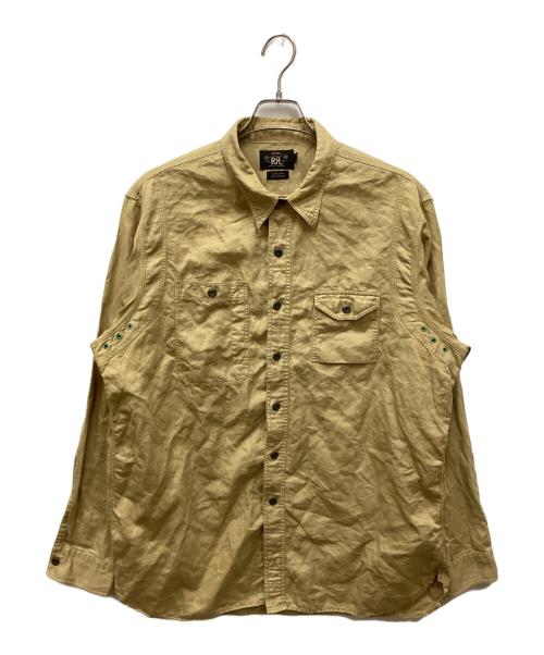 RRL（ダブルアールエル）RRL (ダブルアールエル) リネンコットンガチャポケワーク シャツ ブラウン サイズ:XLの古着・服飾アイテム