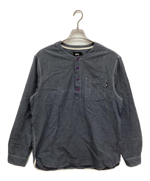 stussy（ステューシー）stussy (ステューシー) ヘンリーネックシャンブレーシャツ ネイビー サイズ:XLの古着・服飾アイテム