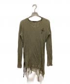 KMRIIケムリ）の古着「ダメージ加工ロングスリーブカットソー」｜オリーブ