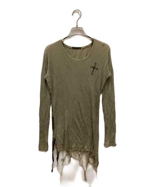 KMRII（ケムリ）KMRii (ケムリ) ダメージ加工ロングスリーブカットソー オリーブの古着・服飾アイテム