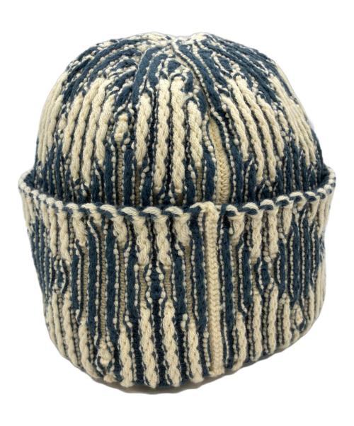 atiissu（アティッシュ）ATiiSSU (アティッシュ) DIa Beanie / ニットキャップ アイボリー×ブルーの古着・服飾アイテム