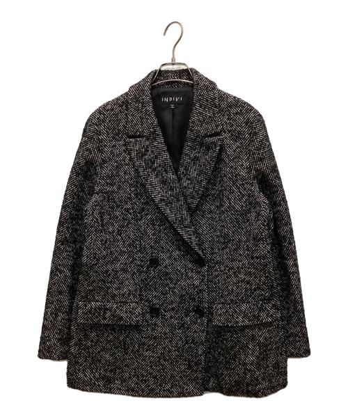 INDIVI（インディヴィ）INDIVI (インディヴィ) リングヘリンボーン柄ダブルジャケットコート ホワイト×ブラック サイズ:38の古着・服飾アイテム
