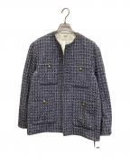 Mila Owenミラオーウェン）の古着「金釦パッチポケットルーズツイードジャケット」｜ブルー