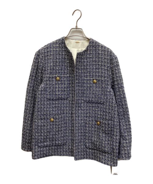 Mila Owen（ミラオーウェン）Mila Owen (ミラオーウェン) 金釦パッチポケットルーズツイードジャケット ブルー サイズ:Sの古着・服飾アイテム