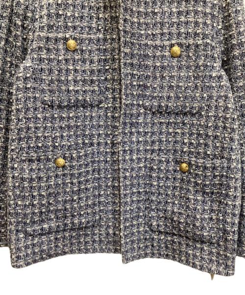Mila Owen（ミラオーウェン）Mila Owen (ミラオーウェン) 金釦パッチポケットルーズツイードジャケット ブルー サイズ:Sの古着・服飾アイテム