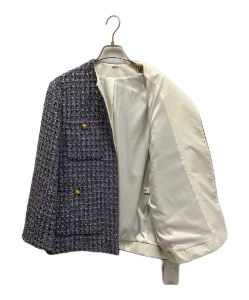 Mila Owen（ミラオーウェン）Mila Owen (ミラオーウェン) 金釦パッチポケットルーズツイードジャケット ブルー サイズ:Sの古着・服飾アイテム