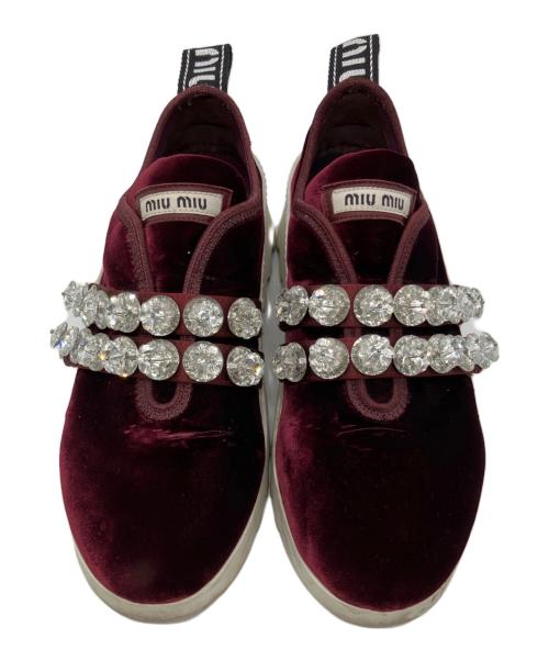 MIU MIU（ミュウミュウ）MIU MIU (ミュウミュウ) ビジューベロアスニーカー ボルドー サイズ:36の古着・服飾アイテム
