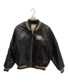 AVIREX（アヴィレックス）の古着「レザーバーシティージャケット」｜ブラック