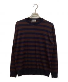 JOHN SMEDLEY（ジョンスメドレー）の古着「STRIPED PULLOVER クルーネックニット/ストライプドプルオーバー」｜ブラウン×ネイビー