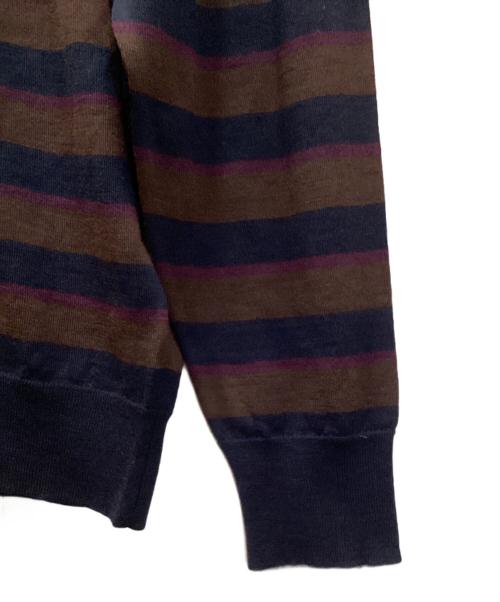 JOHN SMEDLEY（ジョンスメドレー）JOHN SMEDLEY (ジョンスメドレー) STRIPED PULLOVER クルーネックニット/ストライプドプルオーバー ブラウン×ネイビー サイズ:Mの古着・服飾アイテム