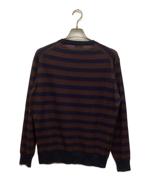 JOHN SMEDLEY（ジョンスメドレー）JOHN SMEDLEY (ジョンスメドレー) STRIPED PULLOVER クルーネックニット/ストライプドプルオーバー ブラウン×ネイビー サイズ:Mの古着・服飾アイテム