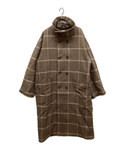 taupe（トープ）TAUPE (トープ) W Breasted Check Stand Up Coat ブラウン サイズ:3の古着・服飾アイテム